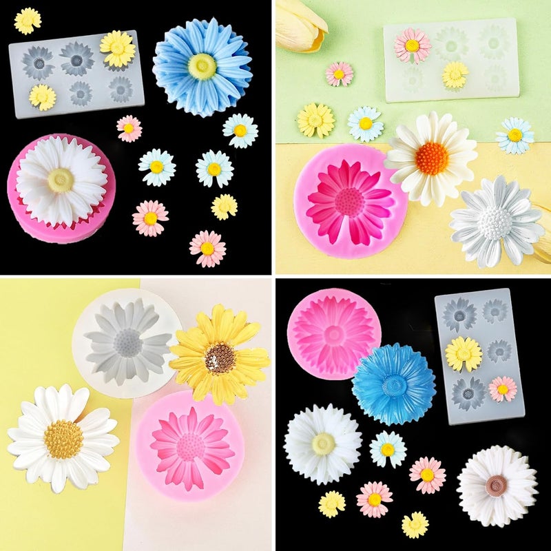Nimozekd Chrysanthemum Daisy Silicone Mold 4 PCS Daisy Mold Resin Mold with Large-Eye Wicking Needle Candlewick for Scented Candle DIY Clay Craft Cake Decoration Cupcake Toppe - Image 5